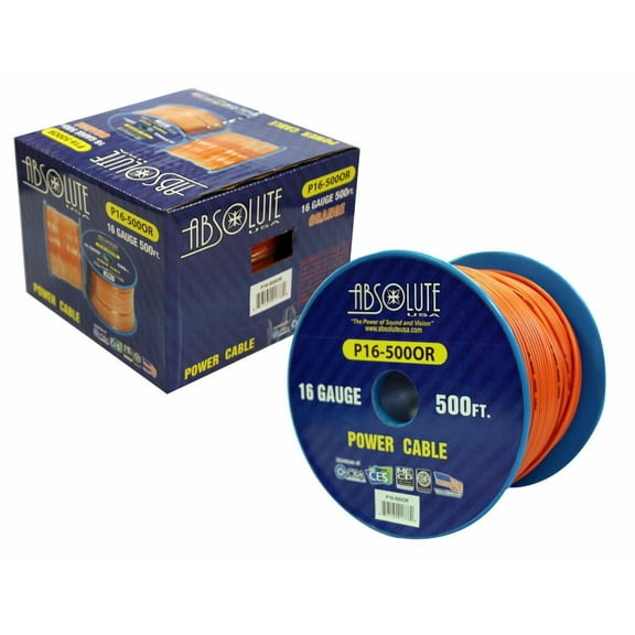 Absolute USA P16-500OR 16 Gauge 500-Feet Spool Primary Power Wire Cable (Orange)