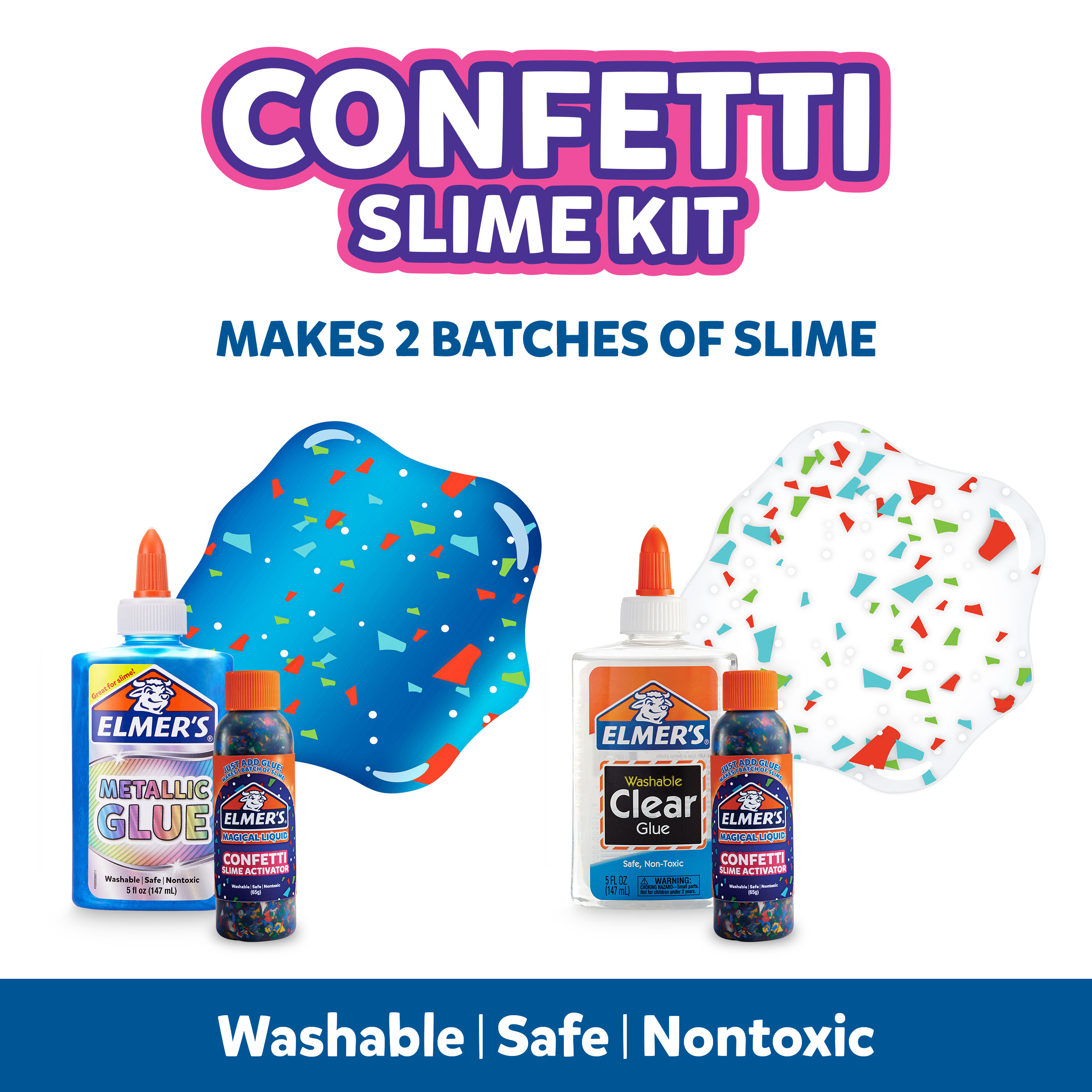 Elmer's Confetti Slime Kit: Supplies Include Metallic & Clear Glue, Confetti Magical Liquid Activator, 4 Count - image 3 of 6