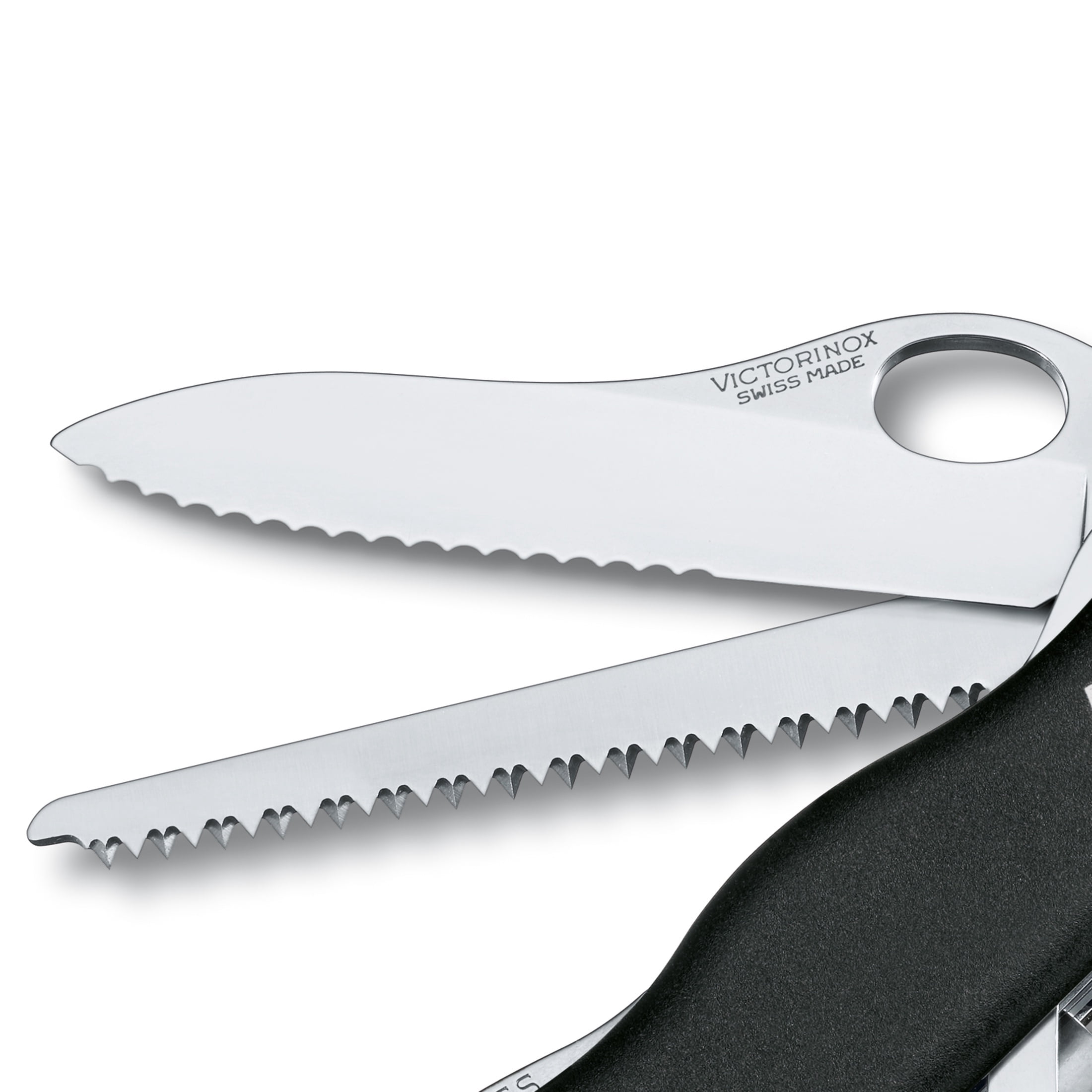 Victorinox One Hand Trekker Lockblade Swiss Army Knife, 12 Function Pocket Knife with Large Serrated Blade, Wood Saw and Screwdriver - Black, Boxed