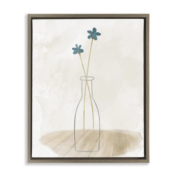 Stupell Industries Simple Watercolor Vase Botanical & Floral Painting Brown Floater Framed Art Print Wall Art, 17 x 21