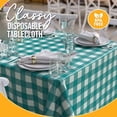 thumbnail image 3 of Picnic Table Cover - 6 Pack Premium Rectangle Plastic Tablecloth - Teal & White Checkered BBQ Table Cover - Gingham Checkerboard Disposable Plastic Tablecloth 54" x 108" Rectangle, 3 of 6
