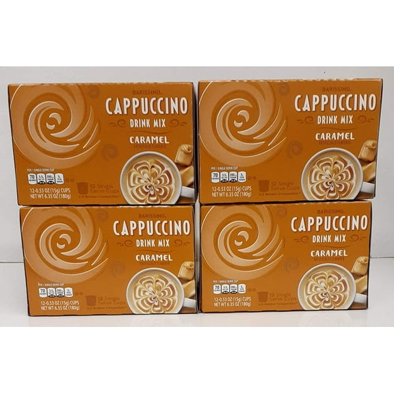Barissimo Caramel Cappuccino Coffee Drink Mix K-Cup Compatible 4 boxes 48 pods total