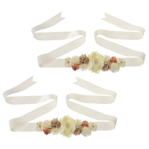 LITINKIMI 2Pcs Bridal Shower Maternity Sash Belt for Maternity Wear Elegant Beige