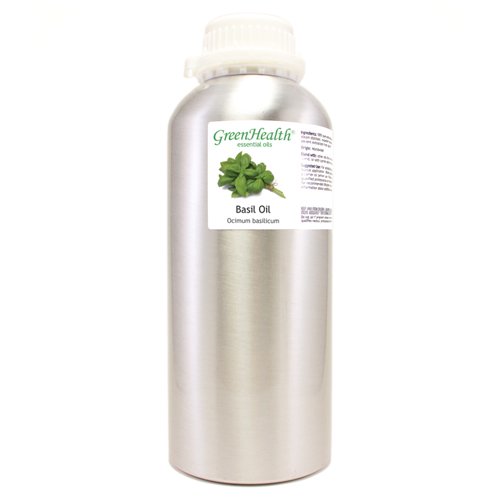 Basil Essential Oil - 32 fl oz Aluminum Bottle w/Plug Cap - 100% Pure Essential Oil - GreenHealth