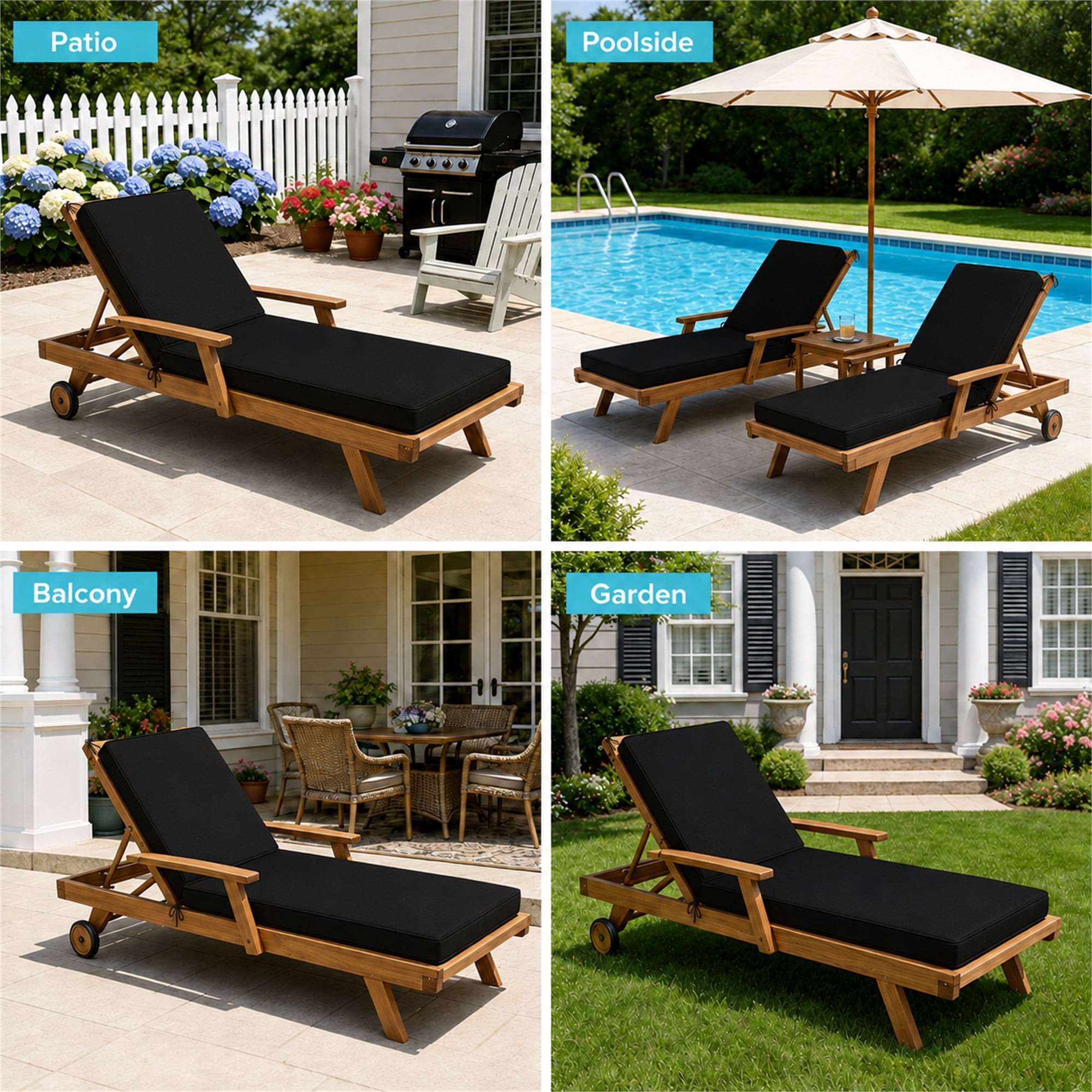 Millsilo Outdoor Chaise Lounge Cushion, 72" x 21" x 3" Patio Lounge Chair Cushion, Water-Resistant UV-Protected Replacement Cushion with High Density Foam, Black