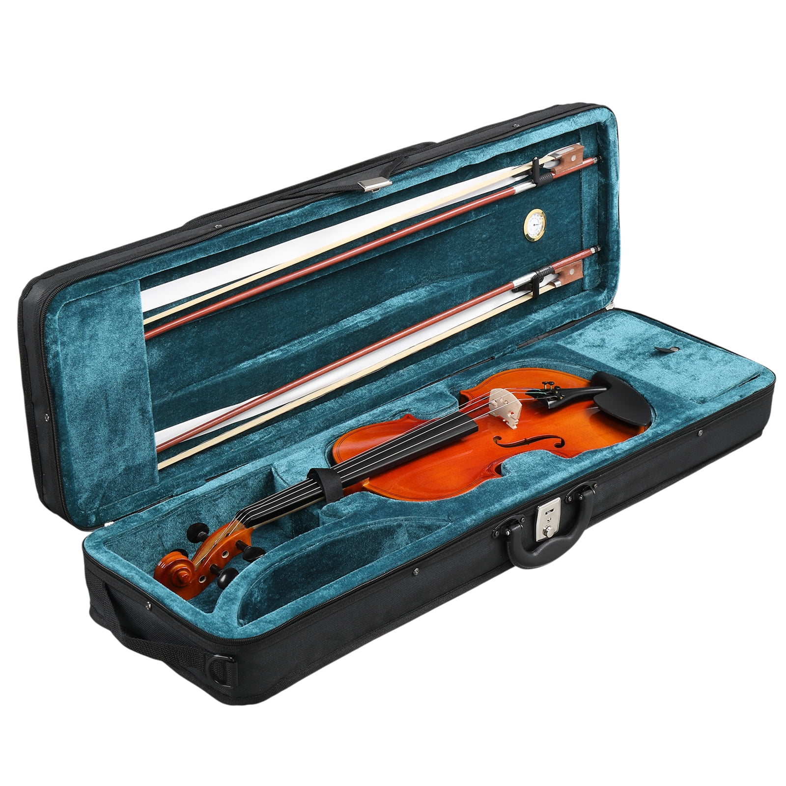 4/4 Natural Tiger-Striped Acoustic Violin Set Includes Pitch Stickers, Tuner, Strings, Shoulder Rest, Rosin, Bow