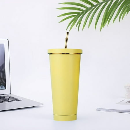 

NIUREDLTD Double Layer Stainless Steel Portable Edged Insulation Cup Creative Straw Cup Durable Paint 750ML