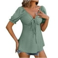 thumbnail image 2 of iHengLiXing Tops for Women Plus Size Womens-neck Solid Blouses And Short Sleeve Drawstring Shirts And Green XXL, 2 of 6