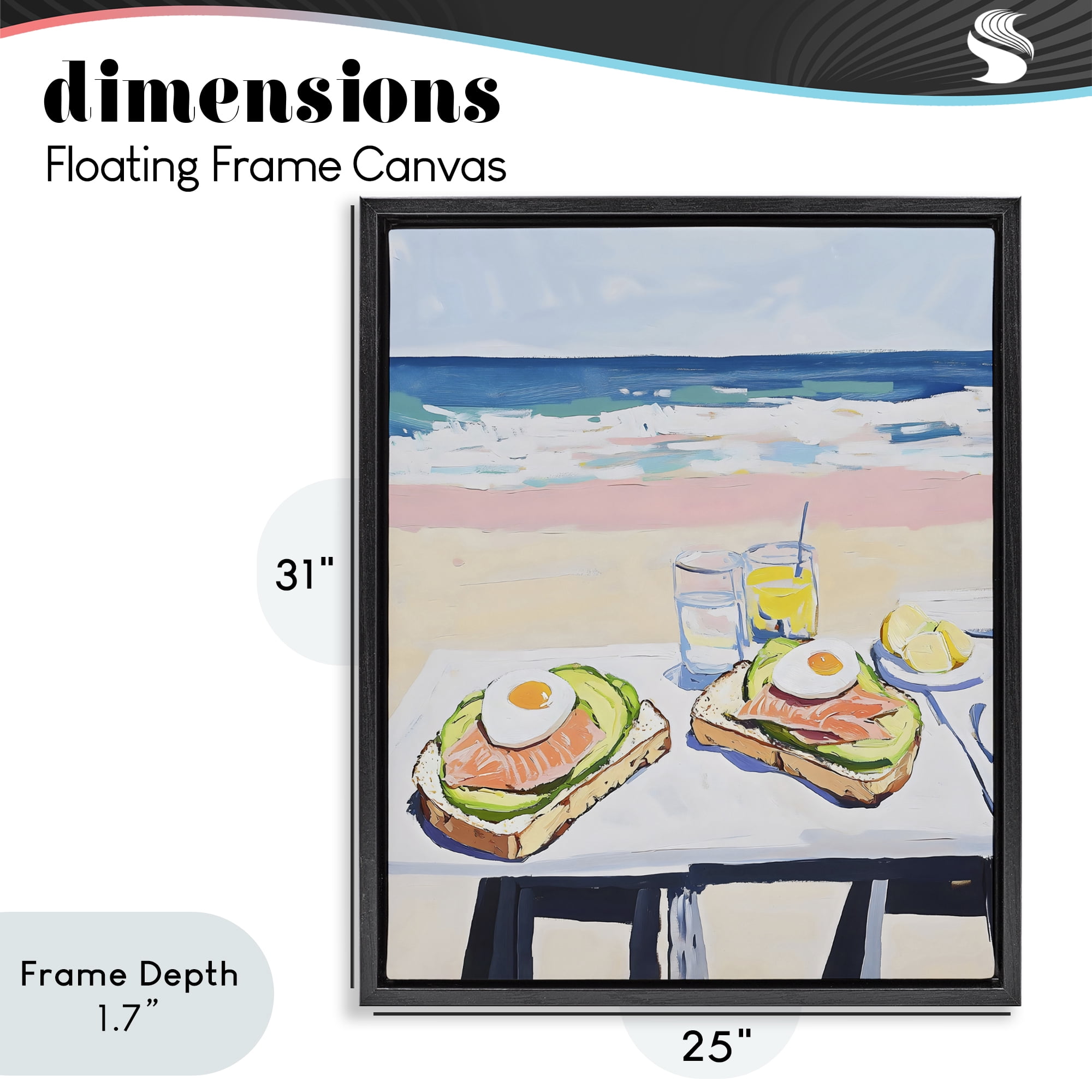 Stupell Industries Avocado Toast at Beach Black Framed Floater Canvas Wall Art, design by The Prints Vibe