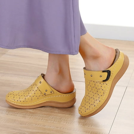 

YOUSNH Women Shoes Thick Sole Wedge Sandals Fashionable Bohemian Beach Sandals Summer Sandals for Women 2024 Yellow 7.5(39)