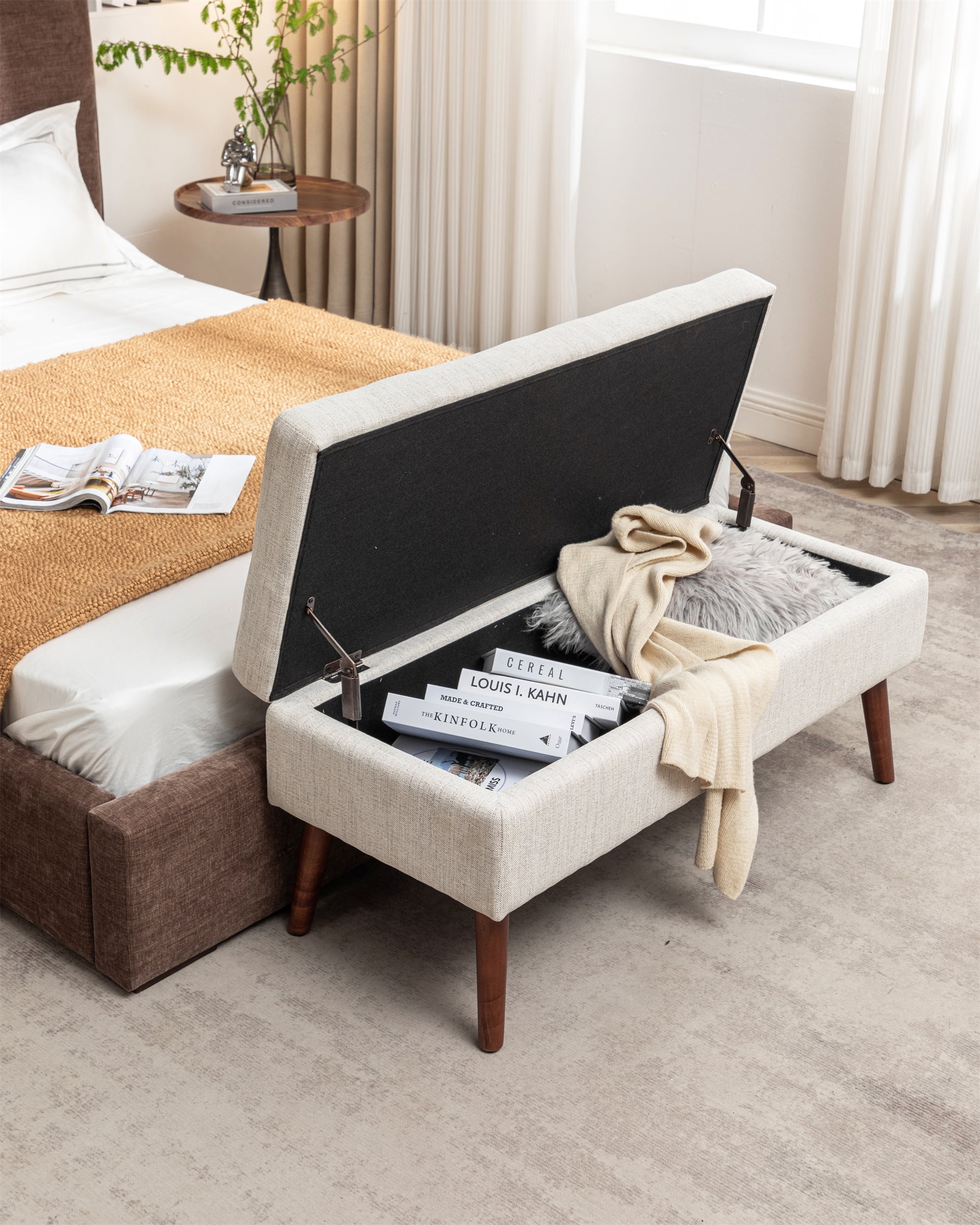 Miniyam 43" Tufted Storage End of Bed Bench for Bedroom, Entryway, Beige