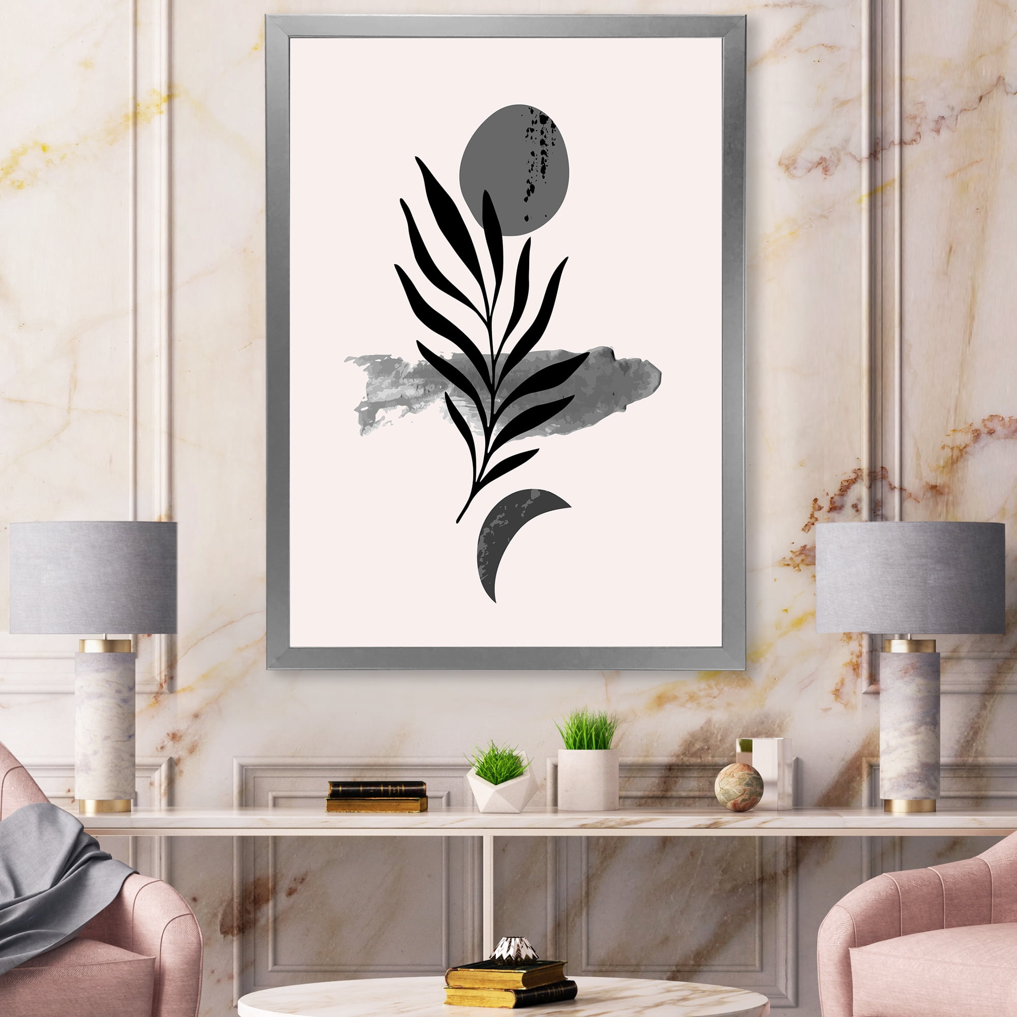 Designart 'Abstract Black Tropical Leaf II' Modern Framed Art Print