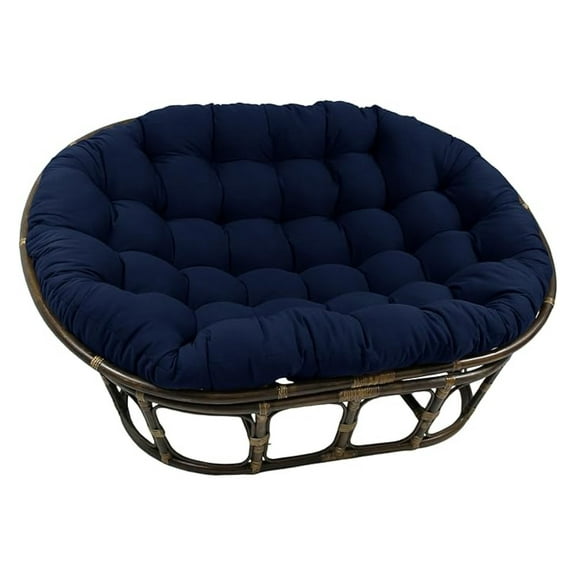 Twill Double Papasan Cushion, 65 Inch - Navy Round Floor Cushion, Tufted Mamasan Chair Pad, Indoor Home Decor, 1 Count