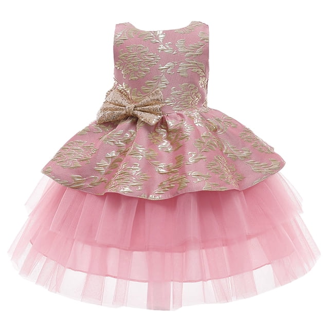 CAICJ98 Girls' Fashion Kids Toddler Baby Girls Spring Summer Print Cosplay Ruffle Short Sleeve Cosplay Ruffle Sleeveless Show Lace Dress,Hot Pink