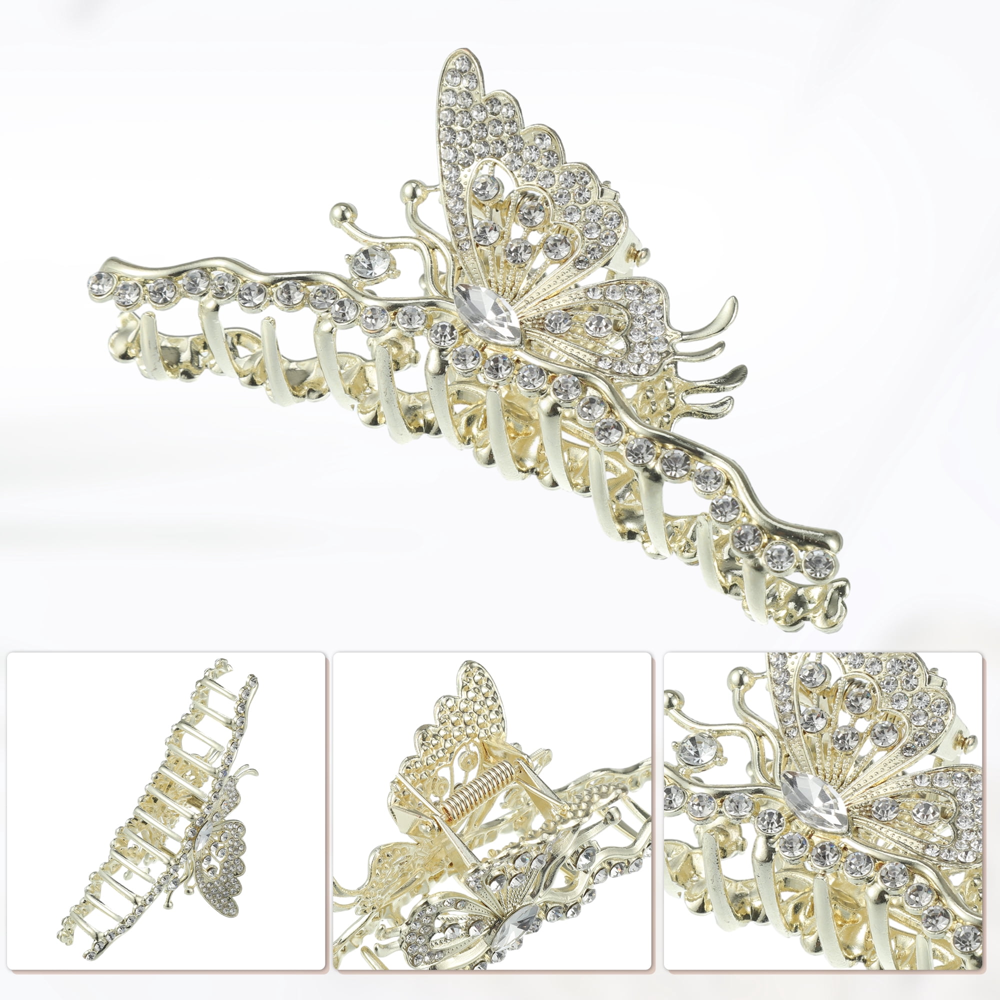 Unique Bargains Classic Rhinestone Butterfly Hair Clip Gold Tone
