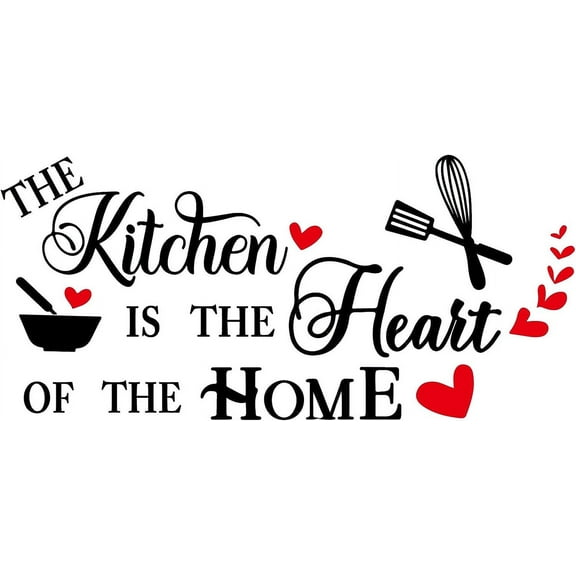 Kitchen Theme Decals The Kitchen is The Heart of The Home Wall Stickers Decor Heart Shape Wall Decor Stickers DIY Saying Wall Art Kitchen Wall Decals