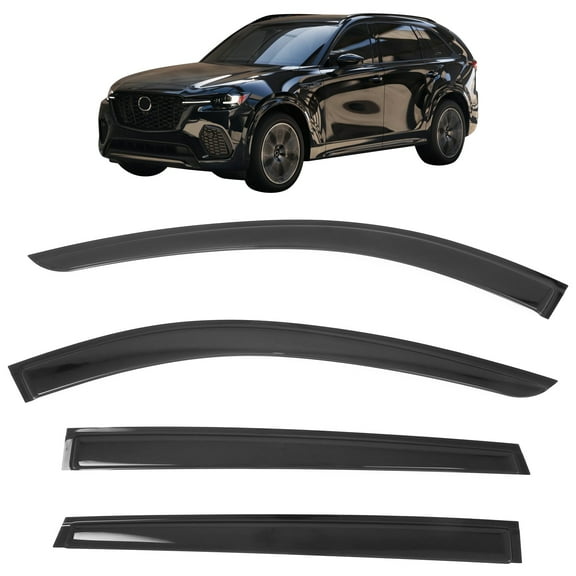 Ikon Motorsports Tape-On Window Visors Vent Wind Rain Sun Guards Deflectors For 2025-2026 Mazda CX-70 & 2024-2026 CX-90, Acrylic Smoke/Tinted 4PCS
