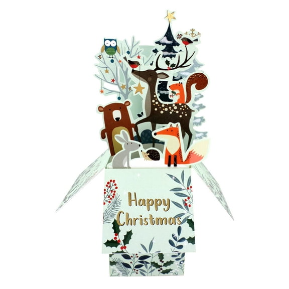 Second Nature Christmas Clever Cube Pop Up Card Woodland Animals