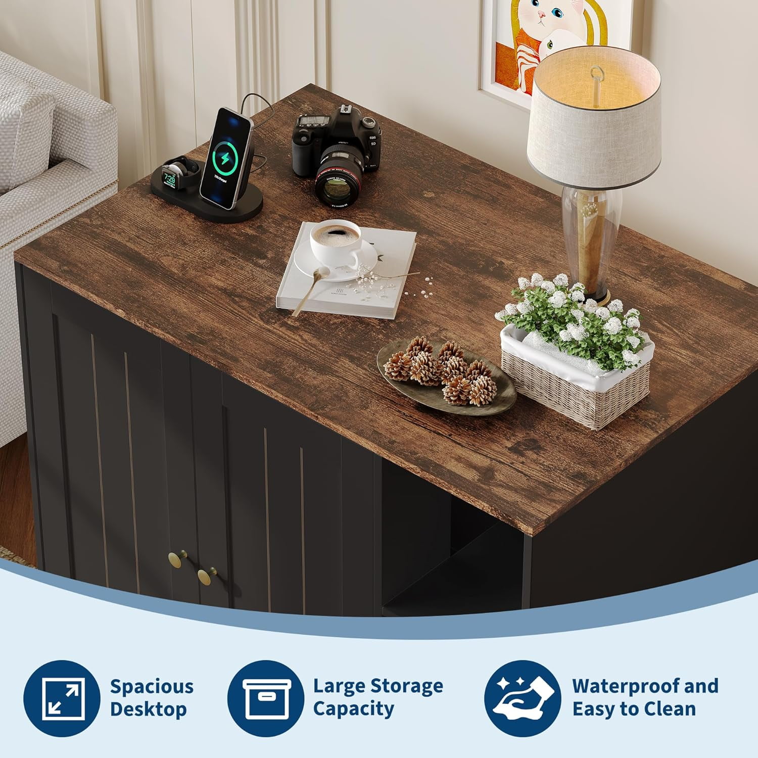 M optimized Litter Robot Enclosure Cabinet, XL Cat Enclosure Furniture with Built-in Power Outlet, Mat and Dog-Proof Shelf, Fits Most Self-Cleaning Litterboxes