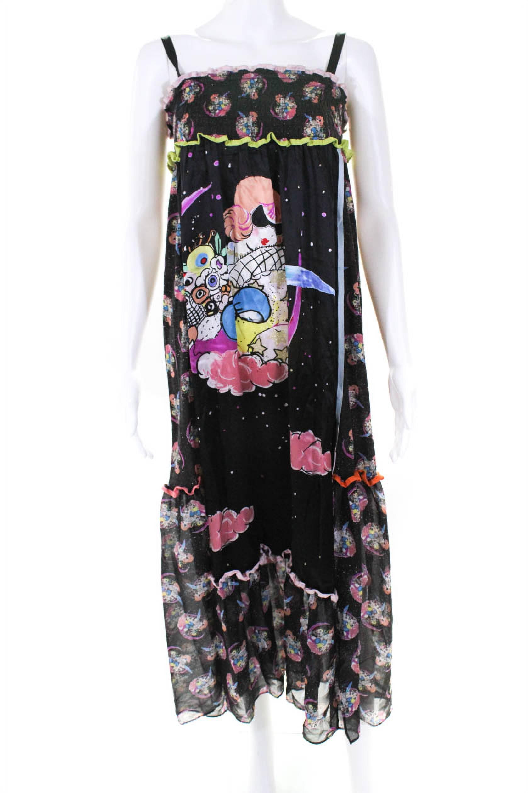 Tsumori Chisato Womens Girl In Outer Space Graphic Print Silk Maxi Dress Size 2 Walmart Com