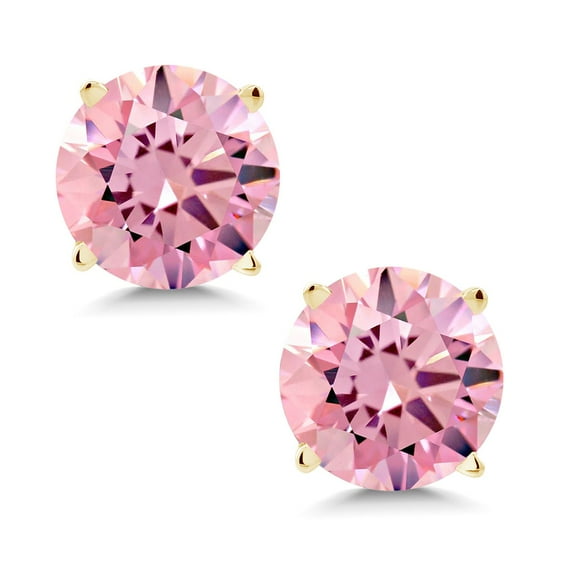 Gem Stone King 3.00 Cttw Round 6MM Pink Zirconia 14K Yellow Gold Stud Earrings for Women | Fine Jewelry Gifts for Her Mom Women Wife