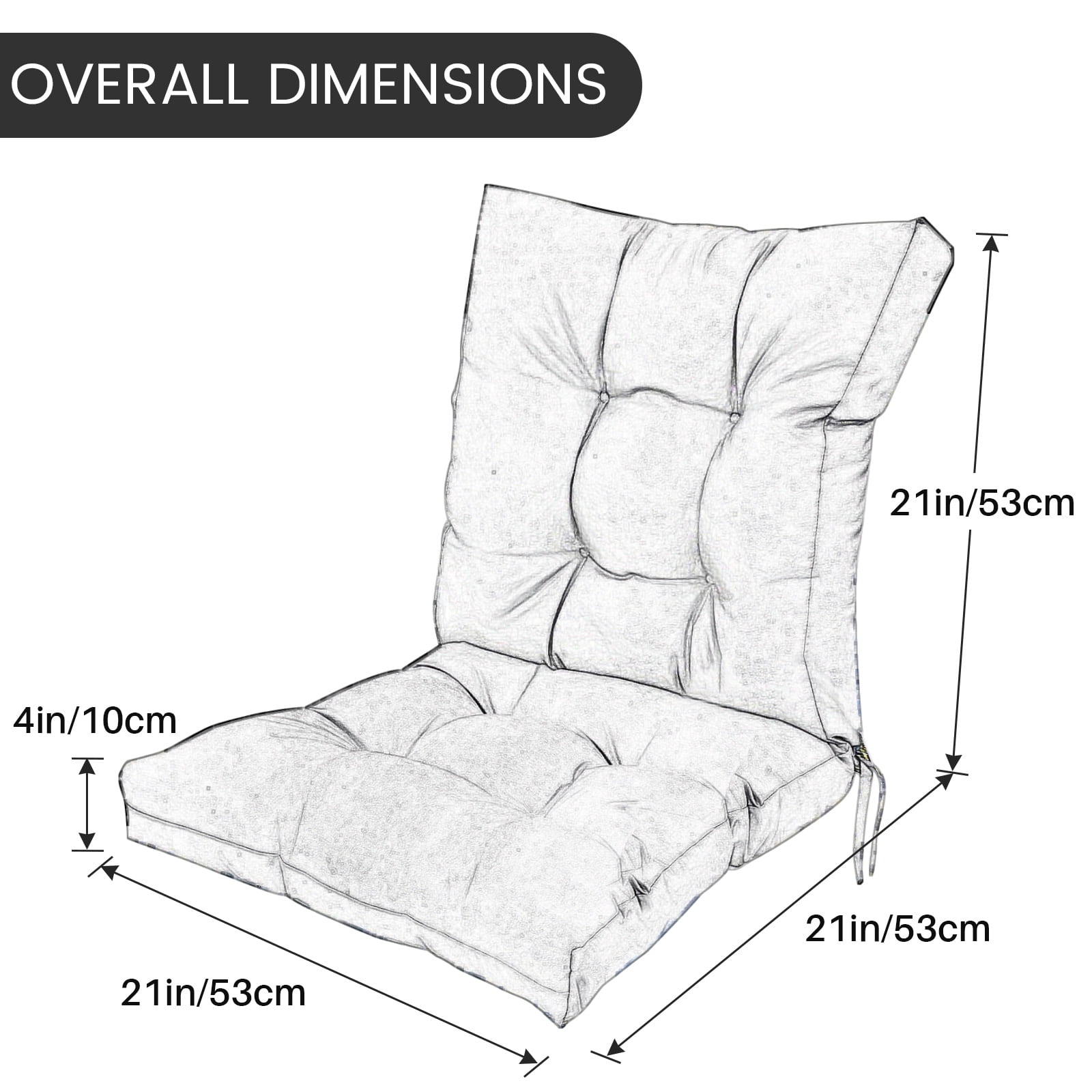 SHANNA Outdoor Chair Cushions, 4 Pack Tufted Thicken Waterproof Patio Chair Pad Wicker Chair Seat Cushion with Non-Slip Ties for Outdoor Furniture, Dark Gray
