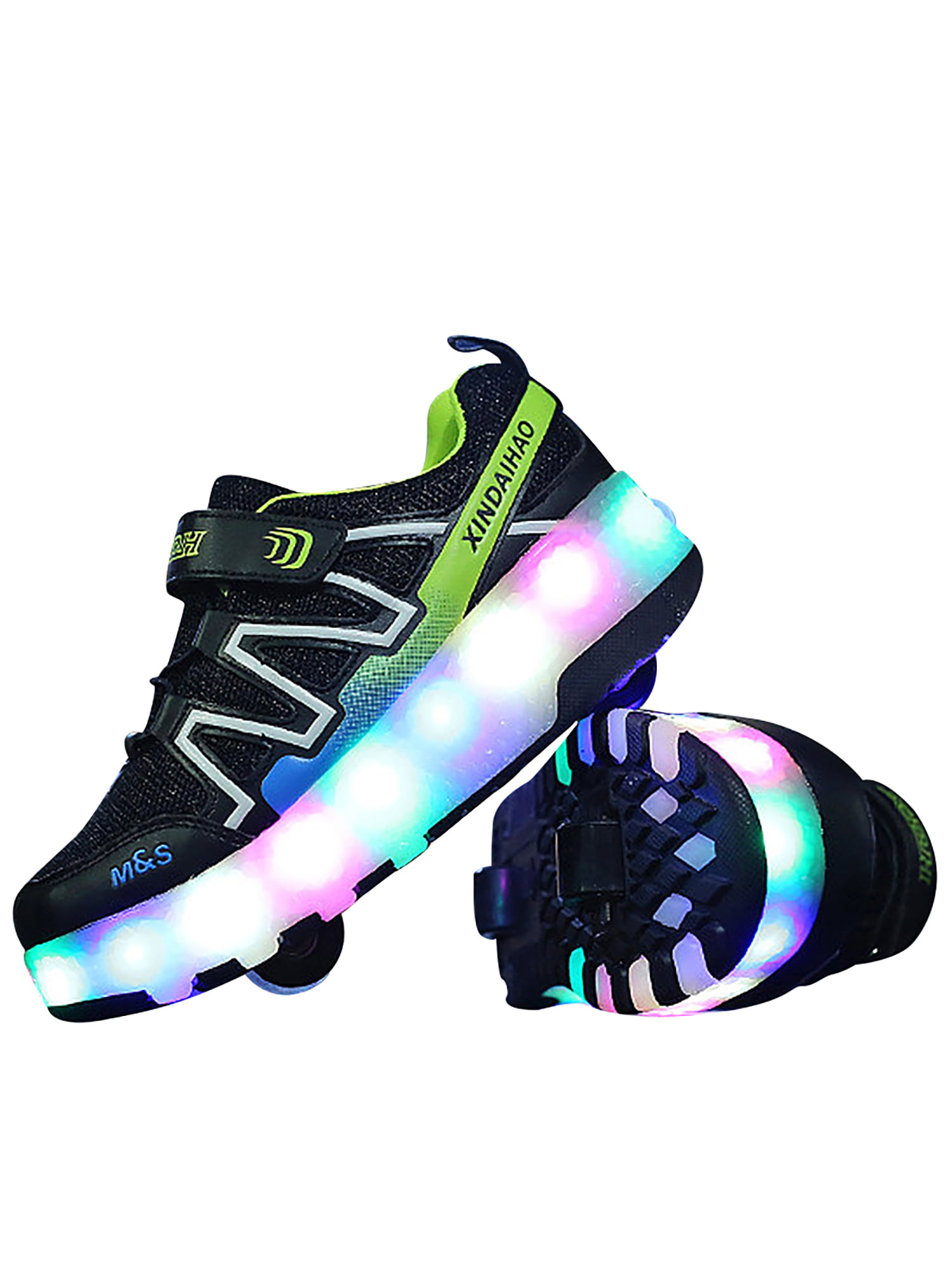 LED Heelys Wheels Boys & Girls Shoes Skates Kids Light Up Roller Skate Trainers 