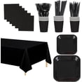 thumbnail image 2 of PYAN-129 PCS Black Disposable Dinnerware Set for 16 People, Party Supplies with 7"/9"Paper Plates, Cups, Napkins, Plastic Forks, Knives,Tablecloth for Wedding Birthday, Graduation, Festivals, 2 of 3