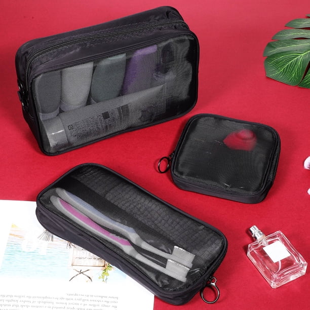 COSMOBETTY 6Pcs Black Mesh Makeup Bags Set Travel Makeup Organizer Cosmetic Toiletry Pouches