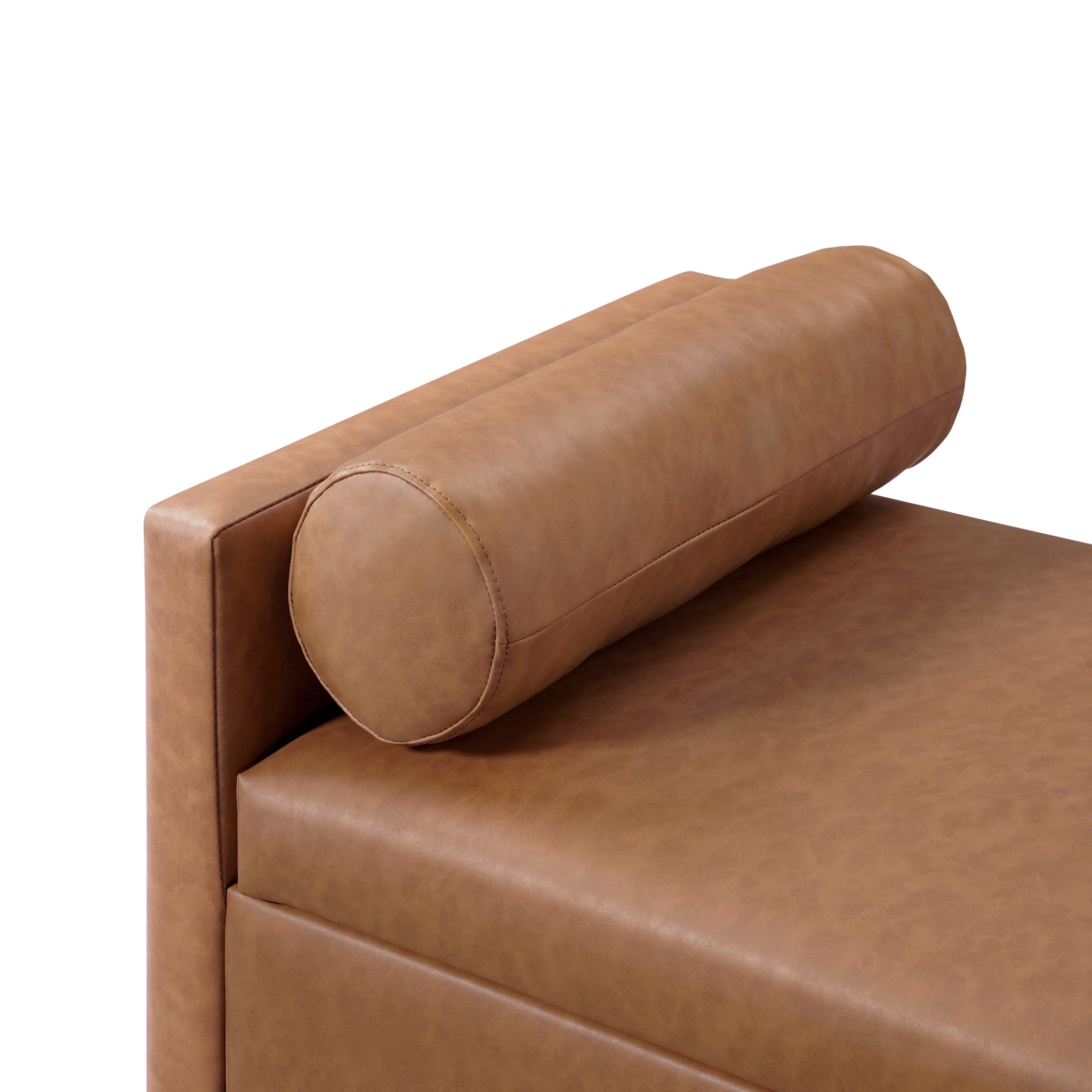 Christopher Knight Home Faux Leather Storage Ottoman Bench with Wooden Legs and Pillows, Light Brown