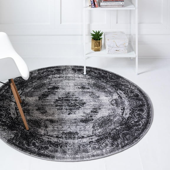 Unique Loom Aarhus Collection Area Rug - Medallion (5' 3" Round Gray/Ivory)