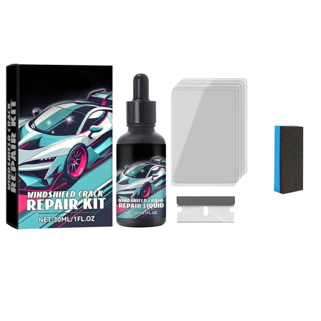 Auto Windshield Repair Kit with Fluid, Sponge Brush and Towel for Quick Crack Repair, 30ml Glass Restoration Set