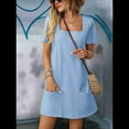 thumbnail image 4 of Vestido Informal de Corta con Cuello Cuadrado y Bolsillos, Color Liso, para Mujer, Azul , Talla XL, 4 of 9