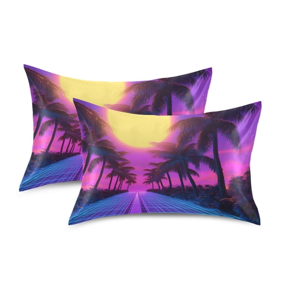 Yayeee Pillowcase Standard Size Set of 2 Satin Wrinkle Resistant Pillow Case, Purple Neon Road