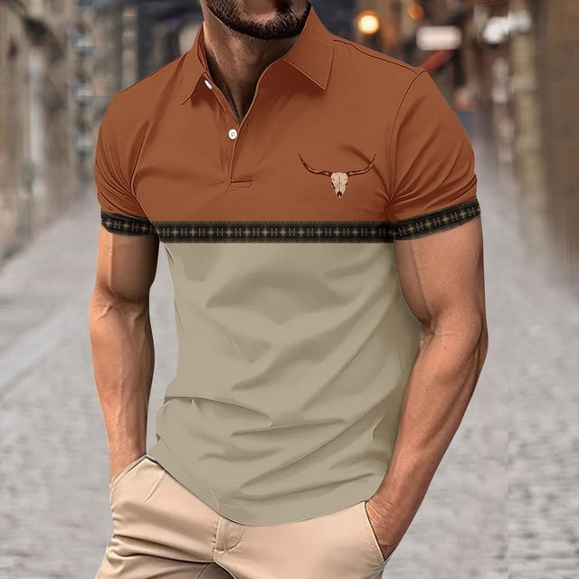 Styesk T-Shirts pour Homme Chandail à Enfiler pour Homme à Boutons Imprimé Col à Revers Manches Courtes Col Rabattu Blouse Chemise