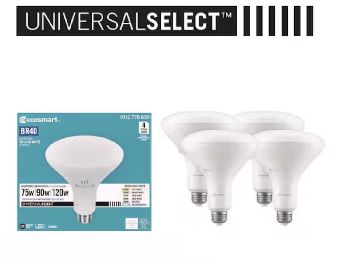 EcoSmart Universal Select 75/90/120-Watt Equivalent BR40 Dimmable LED Flood Light Bulb with Selectable Color Temperature (4-Pack)