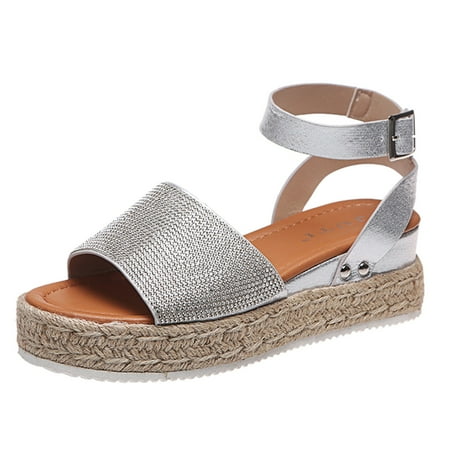 

dmqupv Navy Wedges Shoes for Women Toe Open Strap Weave Breathable Summer Buckle Sandals Black Womens Wedges Sandals