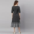 thumbnail image 6 of Janasya V-Neck 3/4 Sleeve Striped Black Cotton Western Dress With Pocket For Women,Summer Dress/Summer Wear, 6 of 7