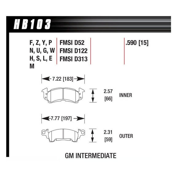 Hawk Performance HB103E.590 Brake Pads - Blue 9012 Compound - Front - Set of 4 Fits select: 1969-1981 CHEVROLET CAMARO, 1970 CHEVROLET MALIBU