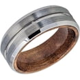 thumbnail image 4 of Tungsten Rings for Men Wedding Bands for Him Womens Wedding Bands for Her 8mm Grooved Center Brushed Finish Beveled Wood Inside, 4 of 5