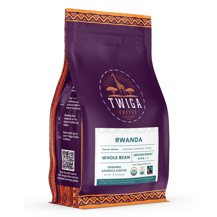 Rwanda Coffee | USDA Organic | Fairtrade | Medium Roast | Whole Bean | 12 oz | Twiga Coffee