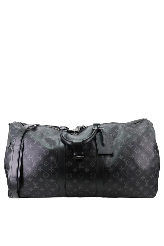 Pre-Owned Louis Vuitton Keepall 55 Bandouliere Monogram Eclipse Travel Bag Black