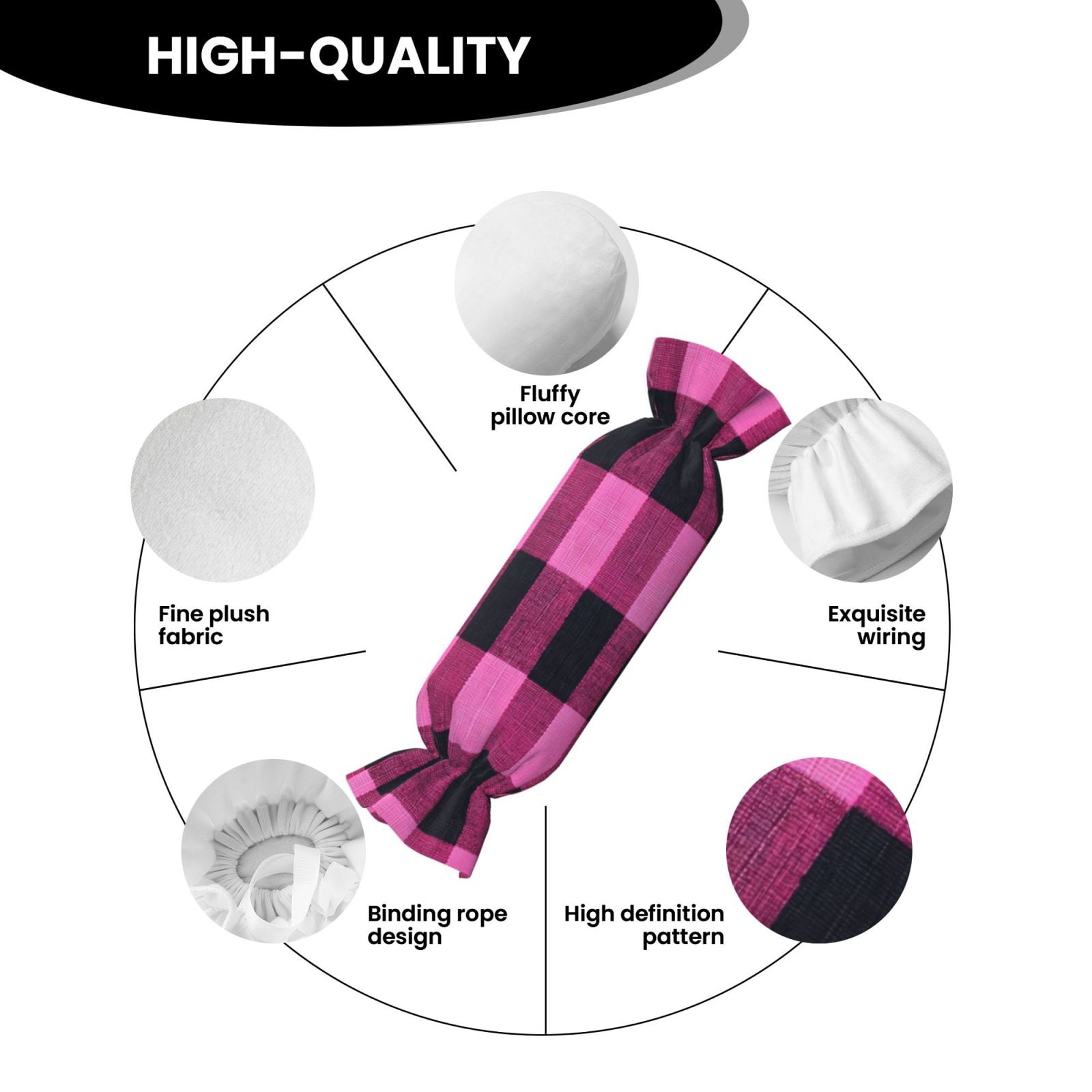 Candy Throw Pillow Travel Cervical Pillow Cylindrical Neck Body Cushion With Insert For Bed Couch Home Decor 9.8x24.4in Hotpink Buffalo Plaid Check Tartan Scotland_2
