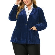 MODA NOVA Juniors Plus Size Winter Formal Velvet Workwear Blazer Royal Blue 1X