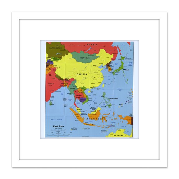 Map Political Cia 2004 East Asia Historic Replica 8X8 Inch Square Wooden Framed Wall Art Print Picture with Mount