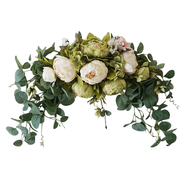 Guirnalda de dintel Ticfox decoración de puerta colgante de flores simuladas blanca y verde 75 cm