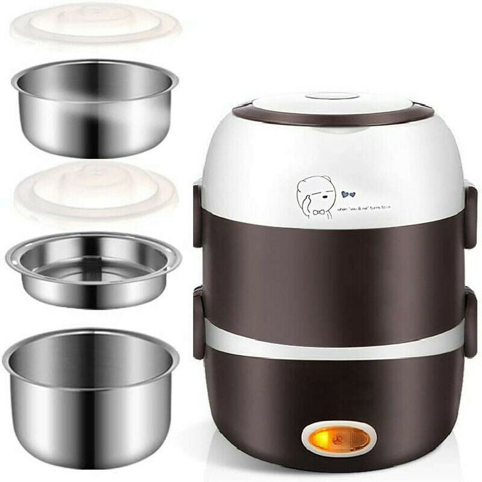 Fichiouy 3 Layer Steamer Heated Food Warmer Rice Cooker 2L Portable Electric Lunch Box 200W