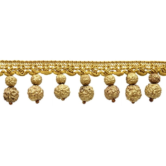 2" (5cm) Opulent Hand-crafted Beaded Fringe Trim with Gold Cluster Design # B40736,, Golden Beige #E16C (Dark Gold Beige) Sold By The Yard (36"/3 ft/0.9m)