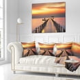 thumbnail image 2 of Designart Yellowish Sky and Long Wooden Bridge - Pier Seascape Throw Pillow - 16x16, 2 of 4