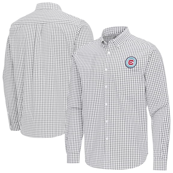 Men's Antigua Gray Chicago Fire Ellis Tri-Blend Long Sleeve Button-Down Shirt